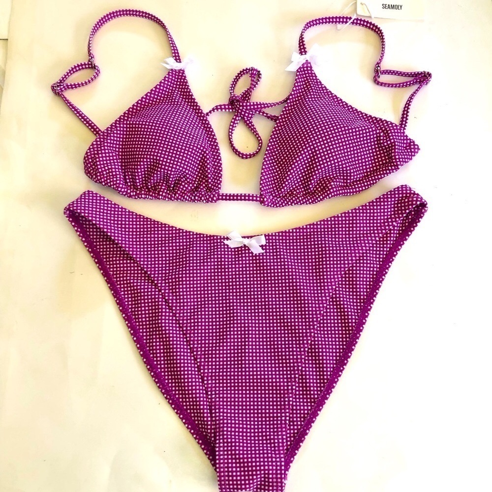 Purple Polka Dot Triangle Bikini Set NWT